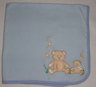 Graco Cotton Blue & White Stripe Baby Blanket Teddy Bears