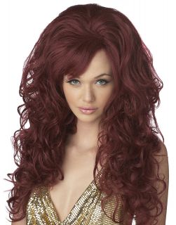 Womens Sexy Burgendy Red Long Curly Bombshell Wig Halloween Costume 