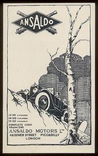 1925 Ansaldo Motors touring car vintage UK print ad