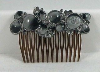 Chanel Embellished Jeweled Hair Comb Ltd Edition Double C Silver Tone 