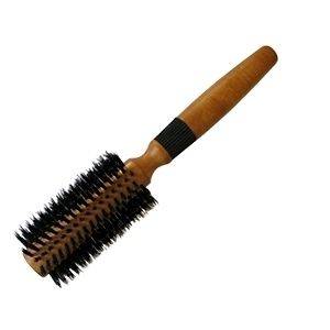   Wooden Round Barrel Firm Natural Smoothing Boar Bristle Hair Brush