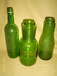 Lot 3 Vintage GREEN Glass Bottles Prune Juice & Wine