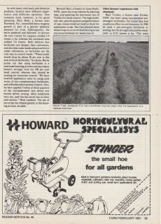 Vintage 1981 HOWARD GARDEN HOE Advertisement STINGER