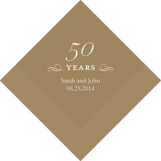 100 Printed 50th Anniversary Birthday Cocktail Napkins