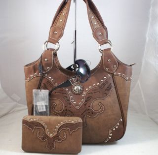   +Wes​tern Montana West Split Leather Rhinestone Handbag+Wallet $150