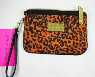 Betsey Johnson Wristlet Wallet Black Brown Purse Bag Cheetah Natural 