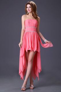 Pink Chiffon Fashion Women formal evening Mini dress short front&long 