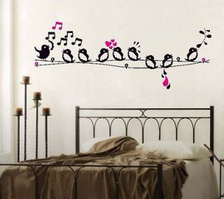 Bird Singing On The Wire / Music Notes Removable Wall Sticker Home 