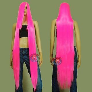 50 inch Heat Styable Wigs w 22 inch Extra long Bang Hot Pink Cosplay 