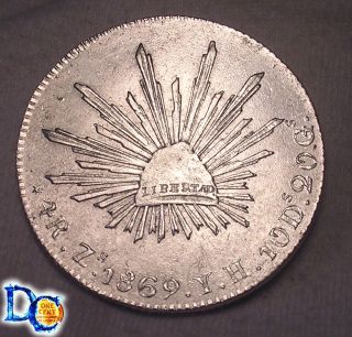1869 Mexico 4 Reales Silver Coin AU ++ Slider L@@K 4R Mexican