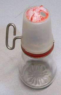 Vintage Glass Large Nut Spice Grinder Red Lid Inverted Cup Top NICE