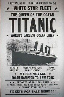   REPRINT ADVERT TITANIC SHIP TICKETS FOR SALE 1912 POSTER 11X17 (066