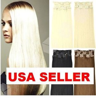 FULL Head CLIP in HAIR Extensions LONG Straight CLIPIN Hairpiece FREE 