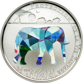 2011 Wildlife Togo 100 francs Elephant proof silver plated coin