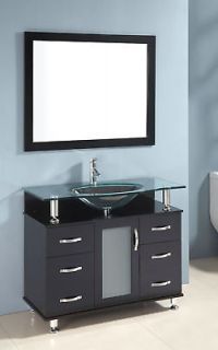 HWS 48 SOLID WOOD Clear Glass vessel sink Bathroom Vanity Cabinet 