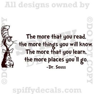   MORE THAT YOU READ YOU KNOW CAT IN HAT Quote Vinyl Wall Decal Sticker