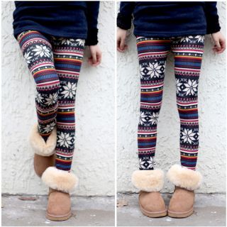 Fashion Womens Xmas Snowflake Reindeer Knitted Warm Slim Leggings 