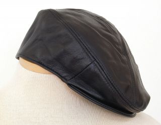 Genuine Leather Hat Cabbie Beret 5 point Ivy Black One size fits most 