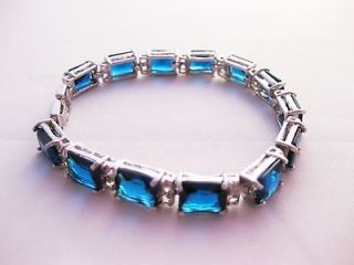F24 Titanic Ocean Bracelet Rectangle Shape 7 Blue Synthetic Sapphire 