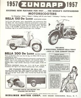 1957 old print AD~ZUNDAPP BELLA 150 & 200 DeLUXE MOTORSCOOTERS~​very 