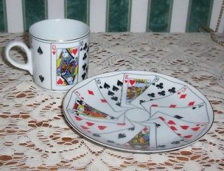 Horchow Cup Saucer Playing Card Design Poker Unique and Fun Made in 