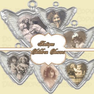 Vintage Angel Wing Children Charms Antique Clipart Digital 