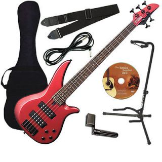   Red Metallic 5 String Electric Bass Guitar BASS ESSENTIALS BUNDLE