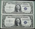 1935 D NARROW BLUE SEAL & 35 E ONE DOLLAR SILVER CERTIFICATE NOTES AU