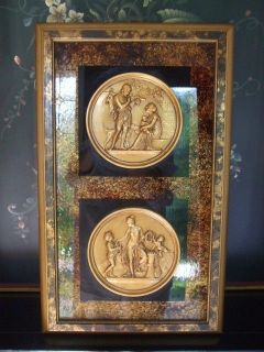 Vintage 1960s Framed Art 2 Gold Figurative Medallions by Turner Wall 