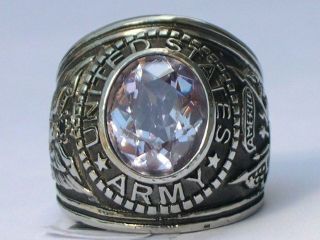   316 STAINLESS STEEL JUNE LT. AMETHYST ARMY MILITARY MEN RING SIZE 7 13
