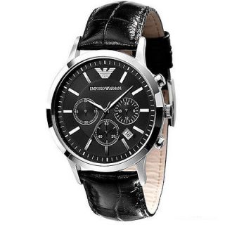   Armani AR2447 Mens Renato Black Leather Band Black Dial Chrono watch