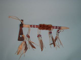 PLAINS INDIAN PIPE TOMAHAWK ADORNED WITH BEADS, FEATHERS, LEATHER 