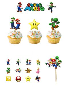   Mario Cupcake Picks / cupcake toppers/cake topper #2 1 dozen Assorted