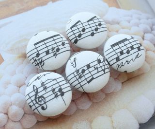 Charcoal Music Score Printed Japanese Cotton Fabric Covered Buttons 