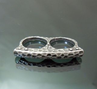 Vintage Beautiful Hammer Rock silver tone Double Ring Wider Head 6,6.5 
