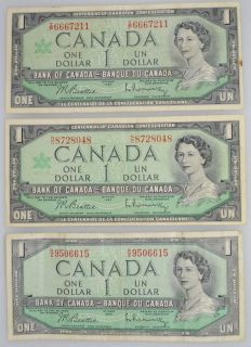 1954 & 2 1967 CANADIAN $1 CURRENCY LOT STAR BANK OF CANADA NOTES