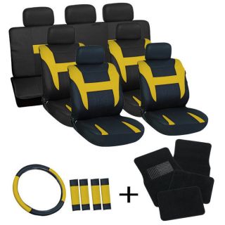 26pc Complete Yellow Black SUV Auto Seat Cover Set Wheel + Belt Pads 
