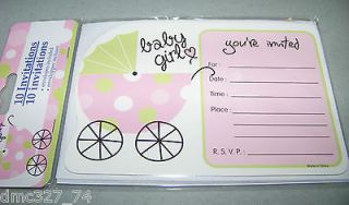 Baby Shower INVITATION CARDS BABY GIRL Carriage ~ NEW