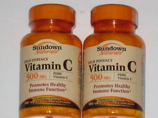 VITAMIN C 500 mg Sundown Naturals Vitamins 2 bottles with 100 tablets 