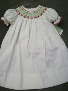 NEW SIZE 18 MONTHS SMOCKED LE ZA ME WHITE CORDUROY W/ HOLIDAY COLORS 
