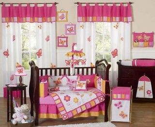 CHEAP DISCOUNT PINK BUTTERFLY FLOWER 9pc BABY GIRLS CRIB BEDDING 