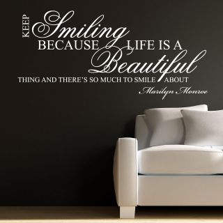 KEEP SMILING  MARILYN MONROE WALL STICKER DECAL QUOTE ART MURAL
