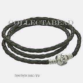  listed Authentic Pandora Silver Small Triple Black Leather Bracelet