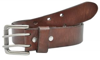   LEATHER 1 1/2 INCH BRIDLE BELT WITH LOGO RIVETS  BROWN $28 VALUE