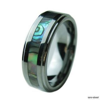 Tungsten Carbide Abalone Stripe Inlaid Wedding Band Ring Size 8, 9, 10 