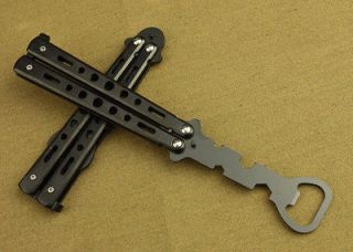 Black Dull Blade BALISONG Butterfly Knife Style Bottle Opener Practice 