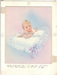 ORIG ART Baby BOY GIRL Child on Pillow NORCROSS Greeting Card Painting 