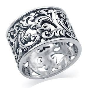 12MM 925 Sterling Silver SCROLL/FILIGREE Band Ring
