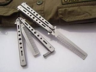 BUTTERFLY KNIFE Practice BALISONG Stainless Steel Legal Silver Comb 