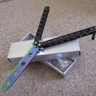 PRACTICE Butterfly Trainer KNIFE   Black Handle Dull Multicolor Blade 